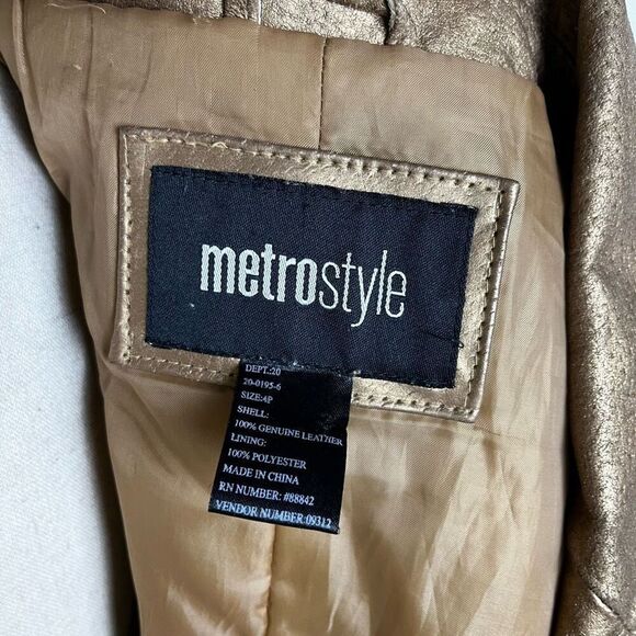 Vintage Y2K Gold Leather Short Trench Coat Belted Jacket Button Down Small - Picture 8 of 9